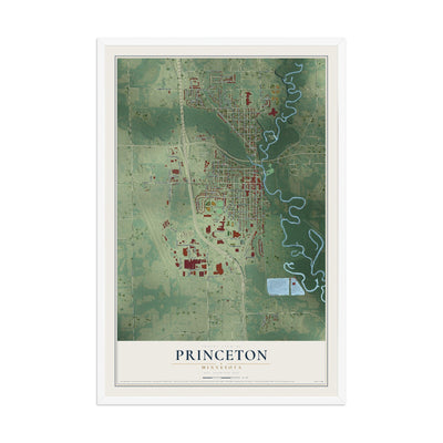 Map of Princeton, Minnesota, 12 x 18 inch print in a white wood frame