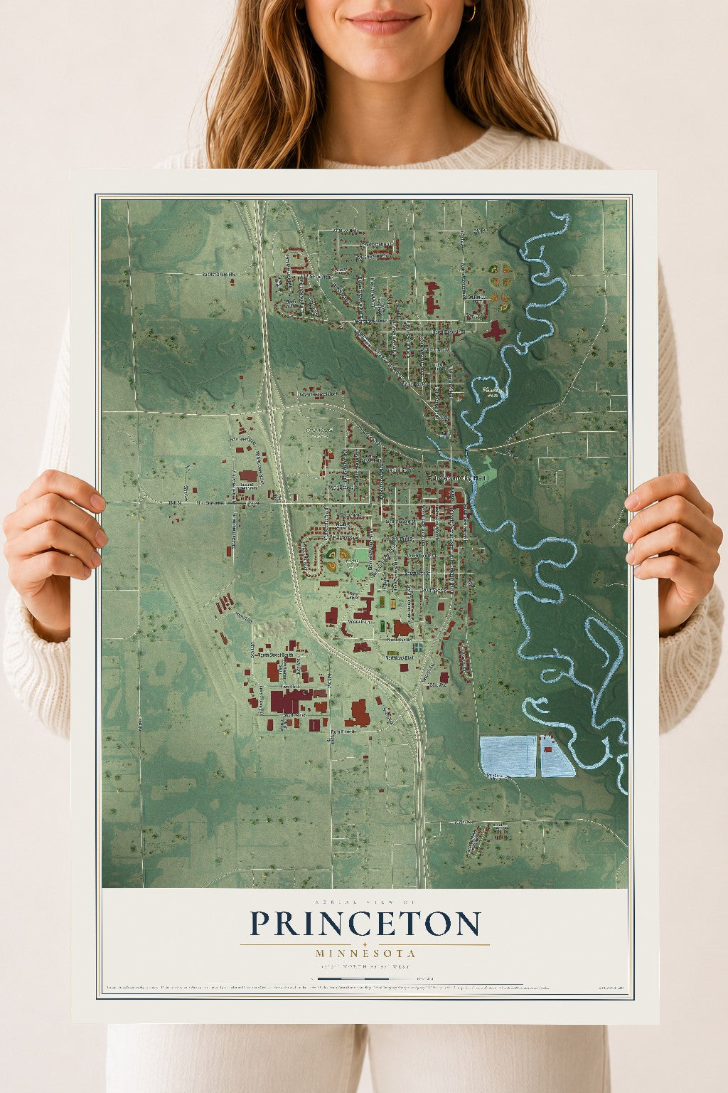 Map of Princeton, Minnesota, 18 x 24 inch unframed archival matte print