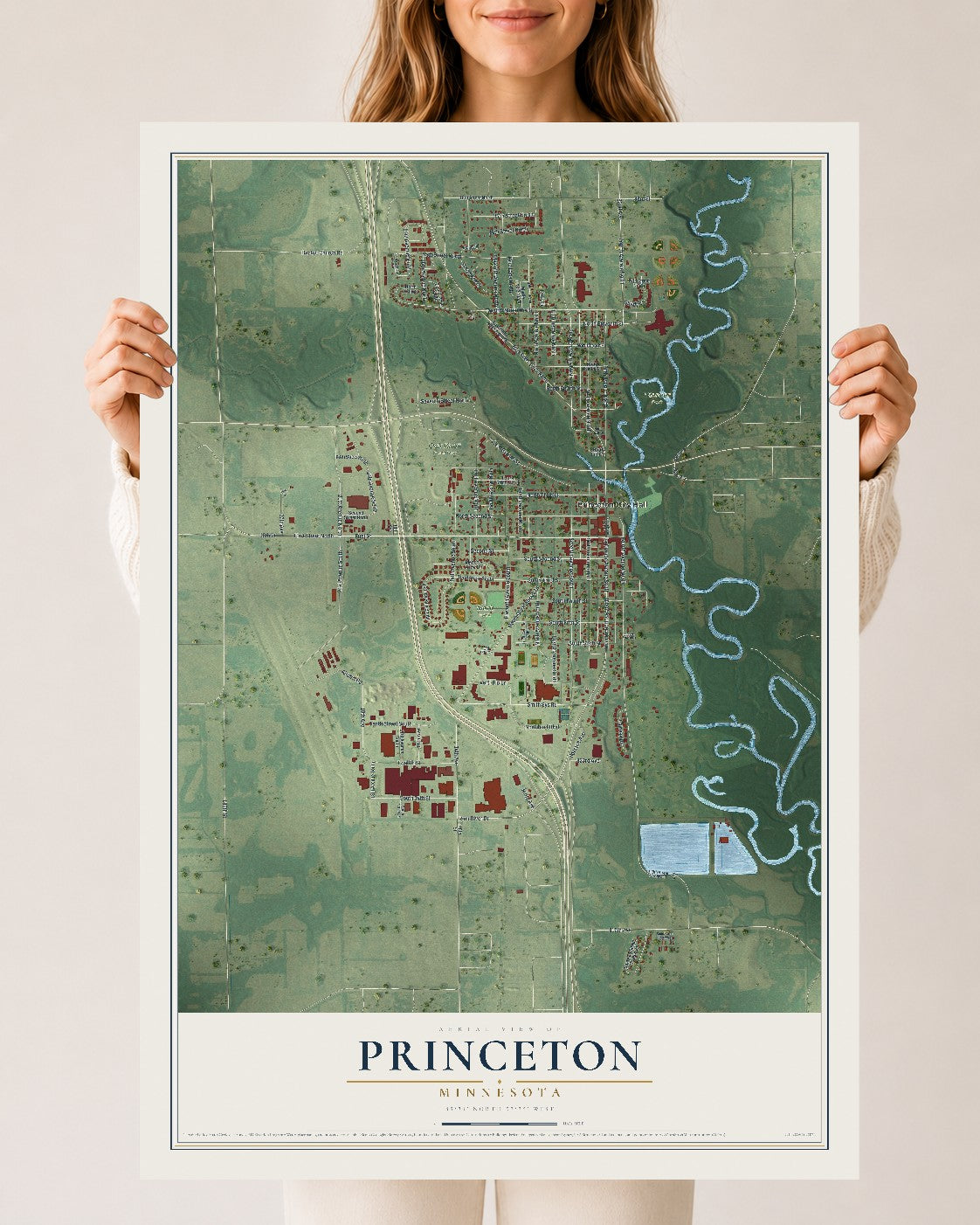 Map of Princeton, Minnesota, 24 x 36 inch unframed archival matte print