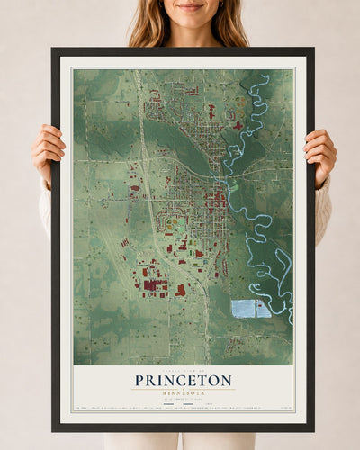 Map of Princeton, Minnesota, 24 x 36 inch print in a black wood frame