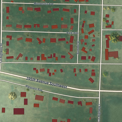 Close-up of the map of Prinsburg, Minnesota print showing street and building detail