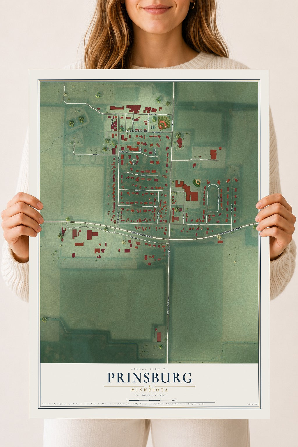 Map of Prinsburg, Minnesota, 18 x 24 inch unframed archival matte print