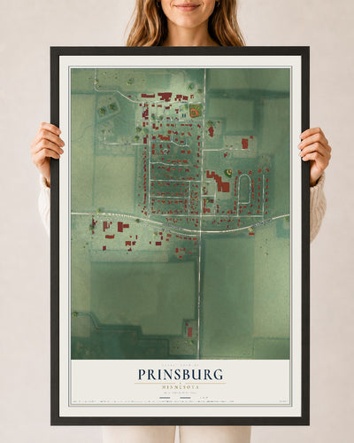 Map of Prinsburg, Minnesota, 24 x 36 inch print in a black wood frame