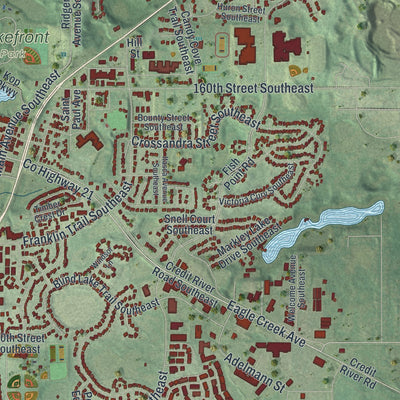 Second close-up of the map of Prior Lake, Minnesota print showing more streets and buildings