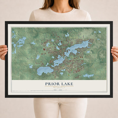 Map of Prior Lake, Minnesota, 18 x 24 inch print in a black wood frame