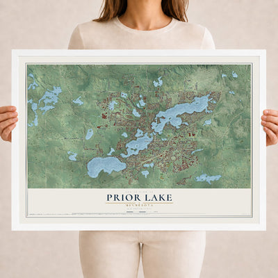 Map of Prior Lake, Minnesota, 18 x 24 inch print in a white wood frame