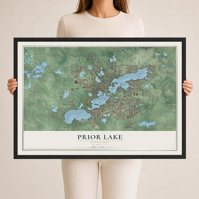 Map of Prior Lake, Minnesota, 24 x 36 inch print in a black wood frame