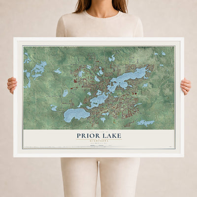 Map of Prior Lake, Minnesota, 24 x 36 inch print in a white wood frame