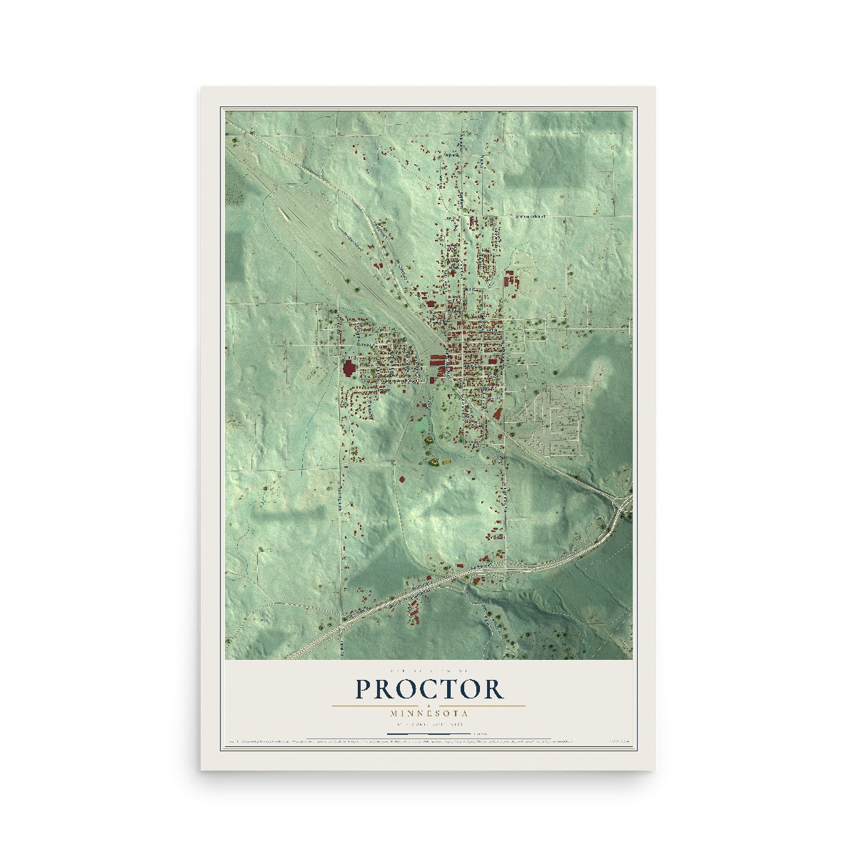 Map of Proctor, Minnesota, 12 x 18 inch unframed archival matte print