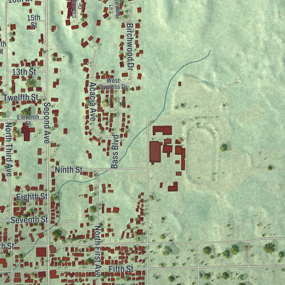 Second close-up of the map of Proctor, Minnesota print showing more streets and buildings