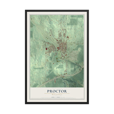 Map of Proctor, Minnesota, 12 x 18 inch print in a black wood frame