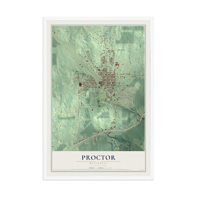 Map of Proctor, Minnesota, 12 x 18 inch print in a white wood frame
