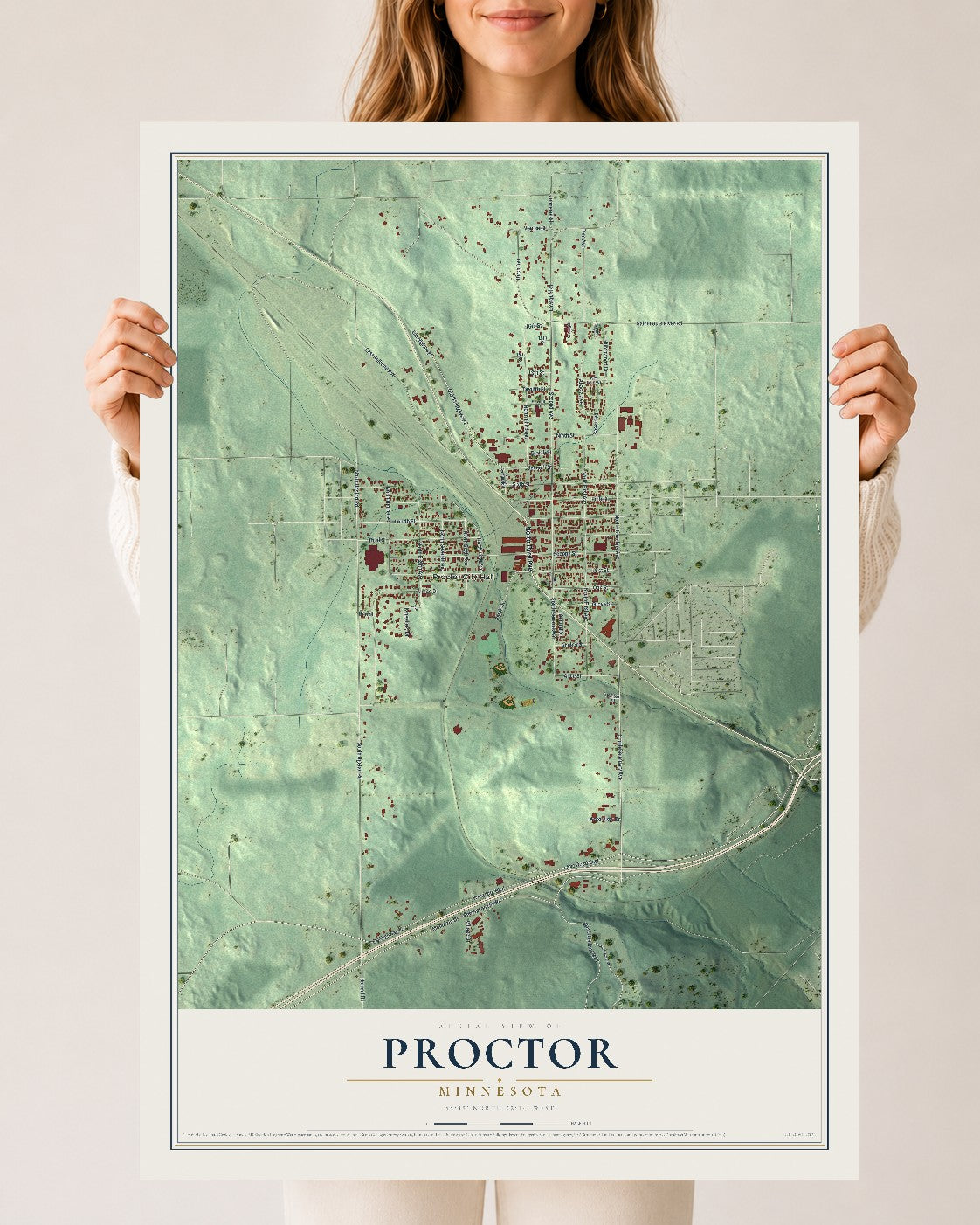 Map of Proctor, Minnesota, 24 x 36 inch unframed archival matte print