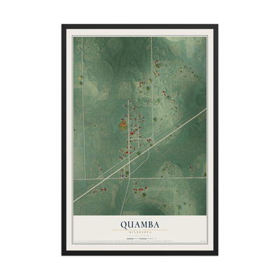 Map of Quamba, Minnesota, 12 x 18 inch print in a black wood frame