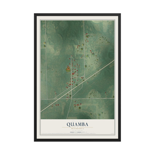 Map of Quamba, Minnesota, 12 x 18 inch print in a black wood frame