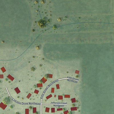 Second close-up of the map of Racine, Minnesota print showing more streets and buildings