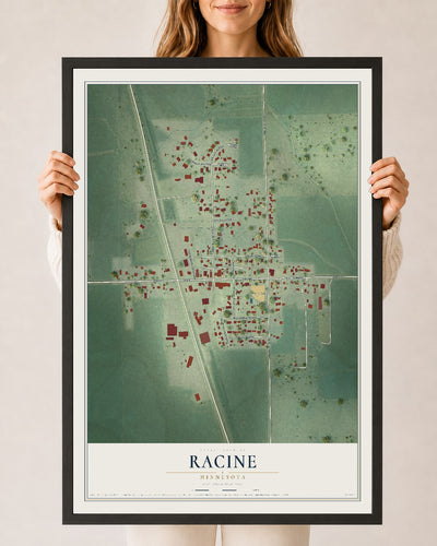 Map of Racine, Minnesota, 24 x 36 inch print in a black wood frame