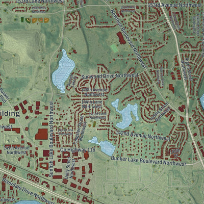 Close-up of the map of Ramsey, Minnesota print showing street and building detail