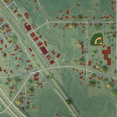 Close-up of the map of Randall, Minnesota print showing street and building detail