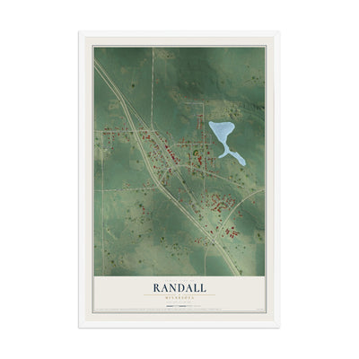 Map of Randall, Minnesota, 12 x 18 inch print in a white wood frame
