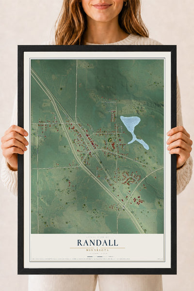 Map of Randall, Minnesota, 18 x 24 inch print in a black wood frame