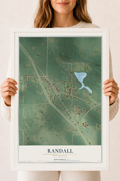 Map of Randall, Minnesota, 18 x 24 inch print in a white wood frame