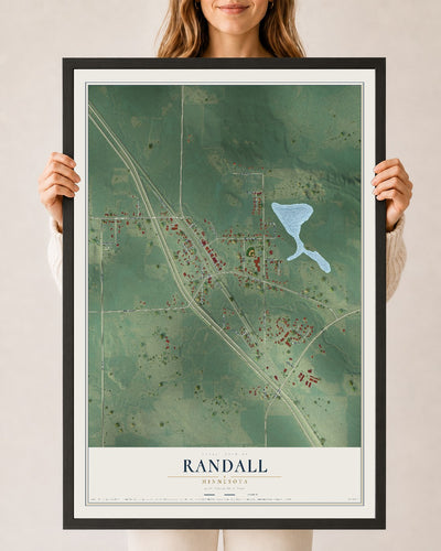 Map of Randall, Minnesota, 24 x 36 inch print in a black wood frame