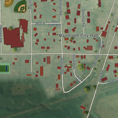 Close-up of the map of Randolph, Minnesota print showing street and building detail