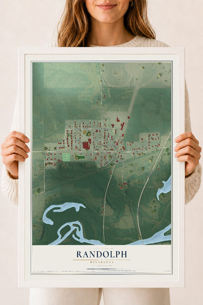 Map of Randolph, Minnesota, 18 x 24 inch print in a white wood frame