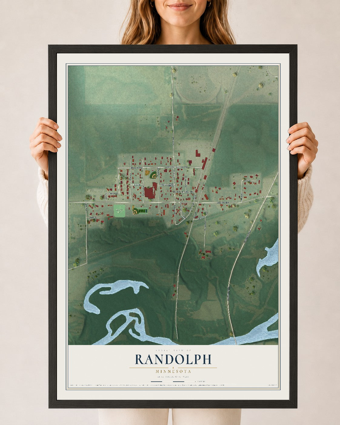 Map of Randolph, Minnesota, 24 x 36 inch print in a black wood frame