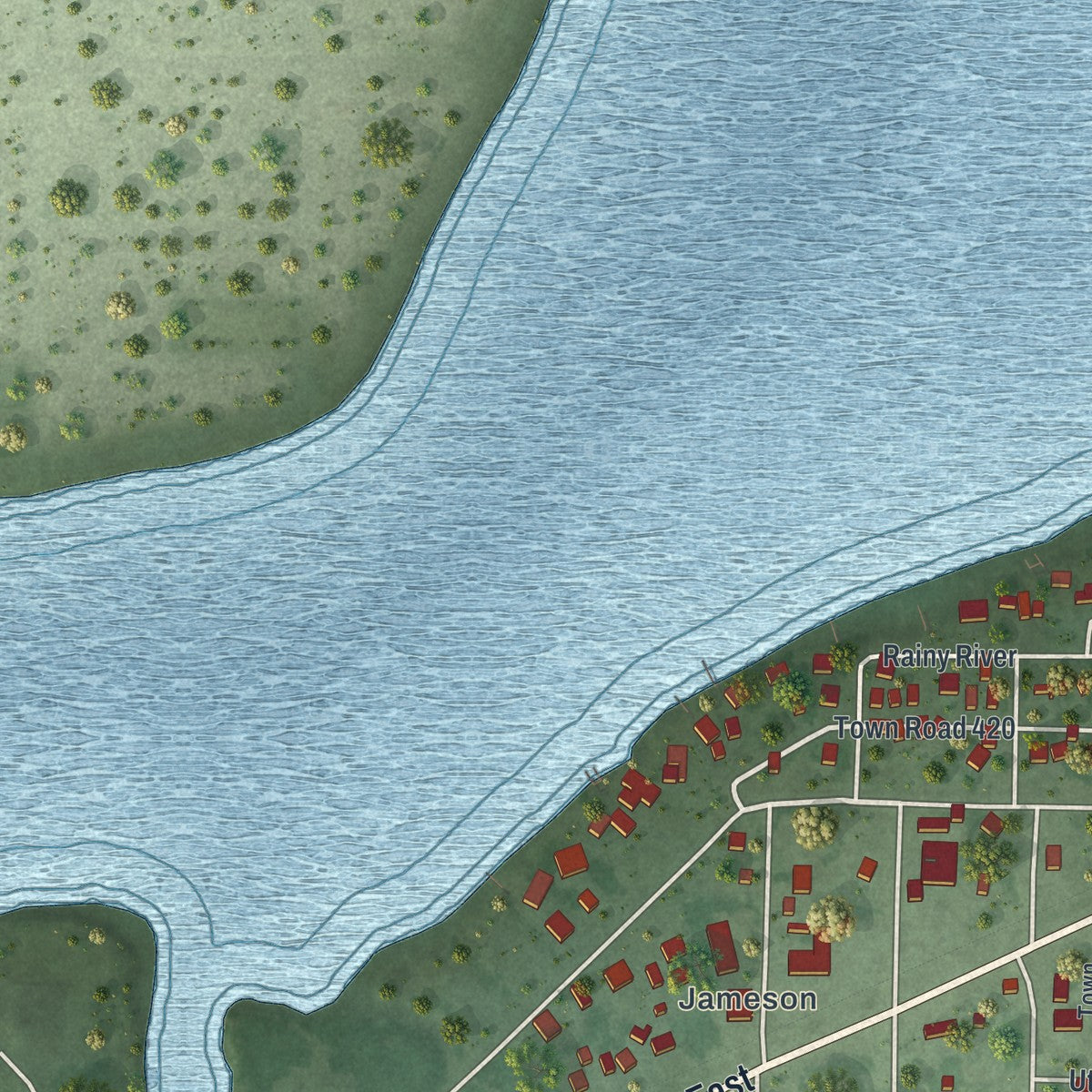 Second close-up of the map of Ranier, Minnesota print showing more streets and buildings