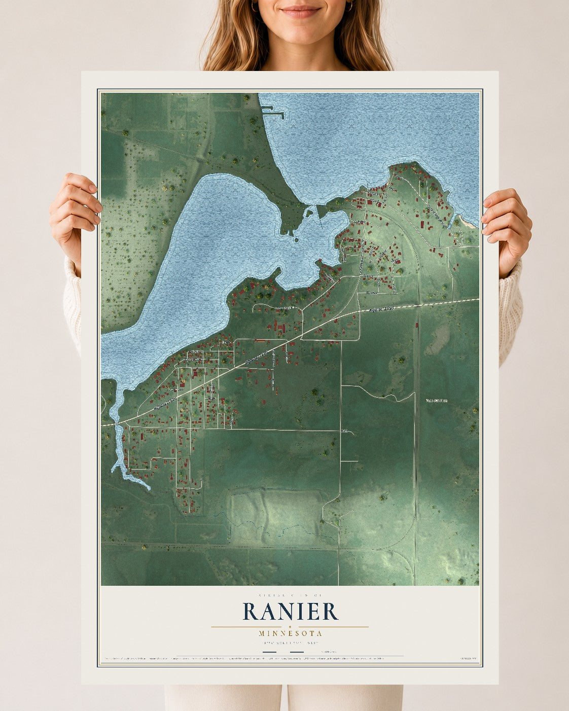 Map of Ranier, Minnesota, 24 x 36 inch unframed archival matte print