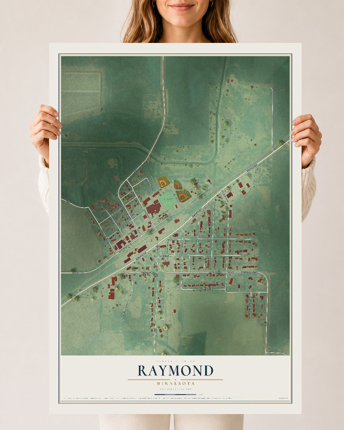 Map of Raymond, Minnesota, 24 x 36 inch unframed archival matte print
