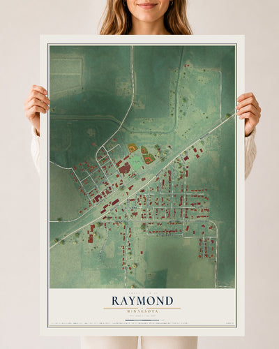 Map of Raymond, Minnesota, 24 x 36 inch unframed archival matte print