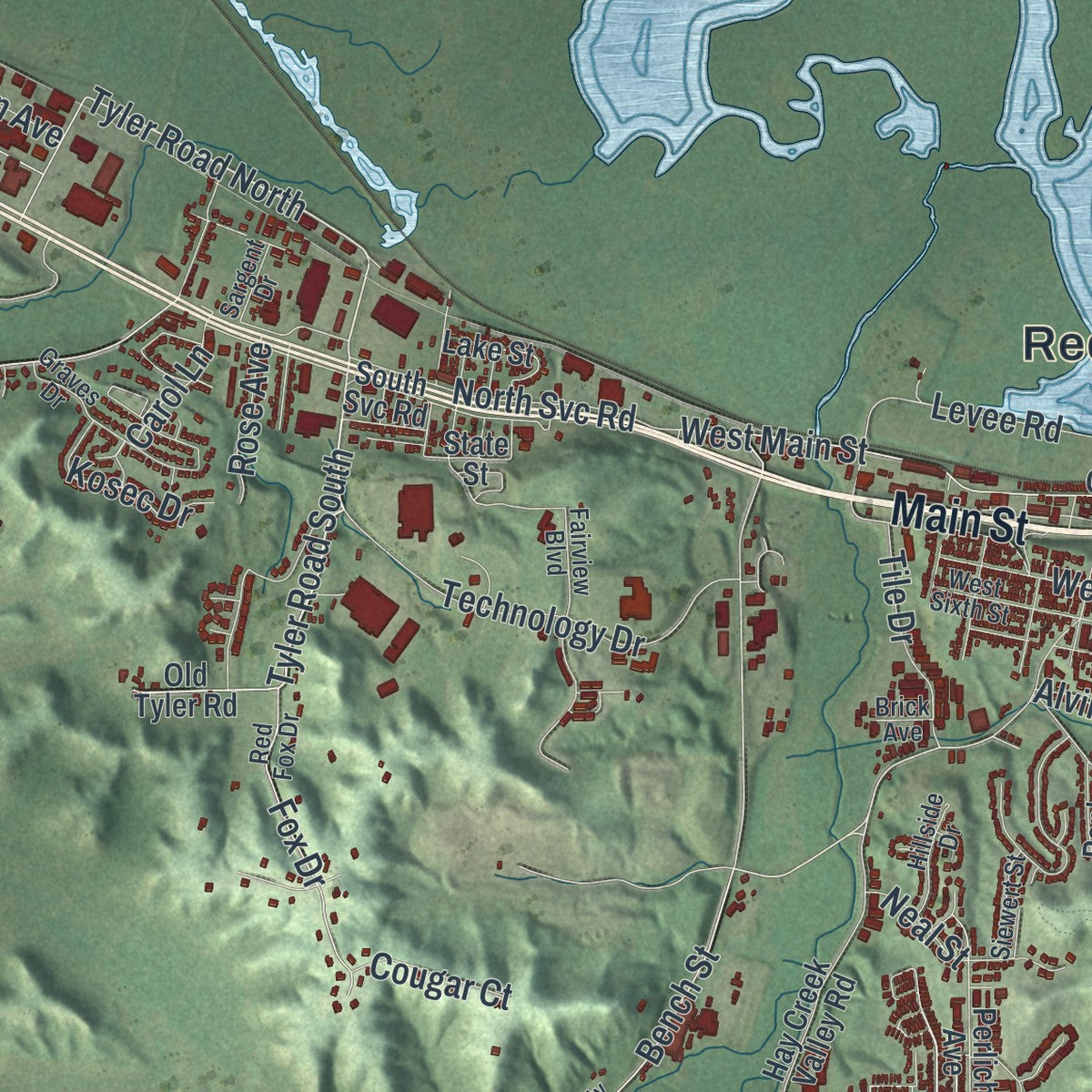 Second close-up of the map of Red Wing, Minnesota print showing more streets and buildings
