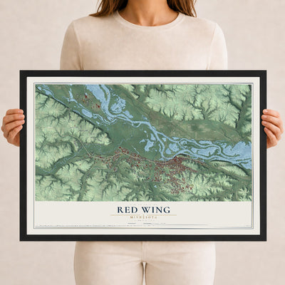Map of Red Wing, Minnesota, 12 x 18 inch print in a black wood frame