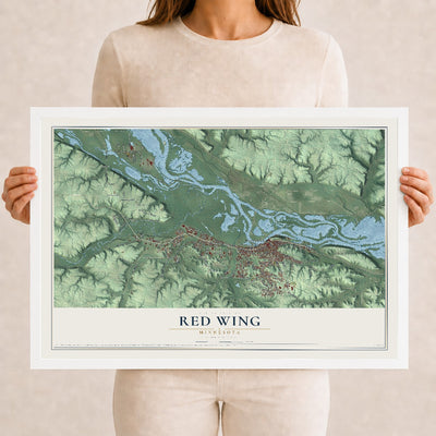 Map of Red Wing, Minnesota, 12 x 18 inch print in a white wood frame