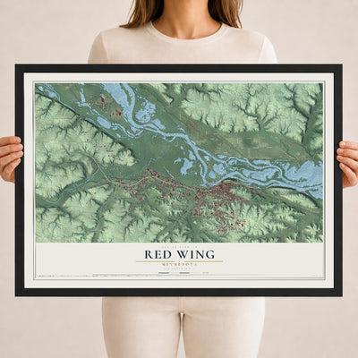 Map of Red Wing, Minnesota, 18 x 24 inch print in a black wood frame