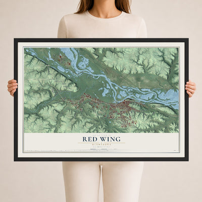 Map of Red Wing, Minnesota, 24 x 36 inch print in a black wood frame