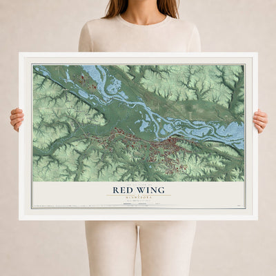 Map of Red Wing, Minnesota, 24 x 36 inch print in a white wood frame