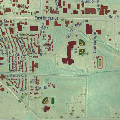 Second close-up of the map of Redwood Falls, Minnesota print showing more streets and buildings