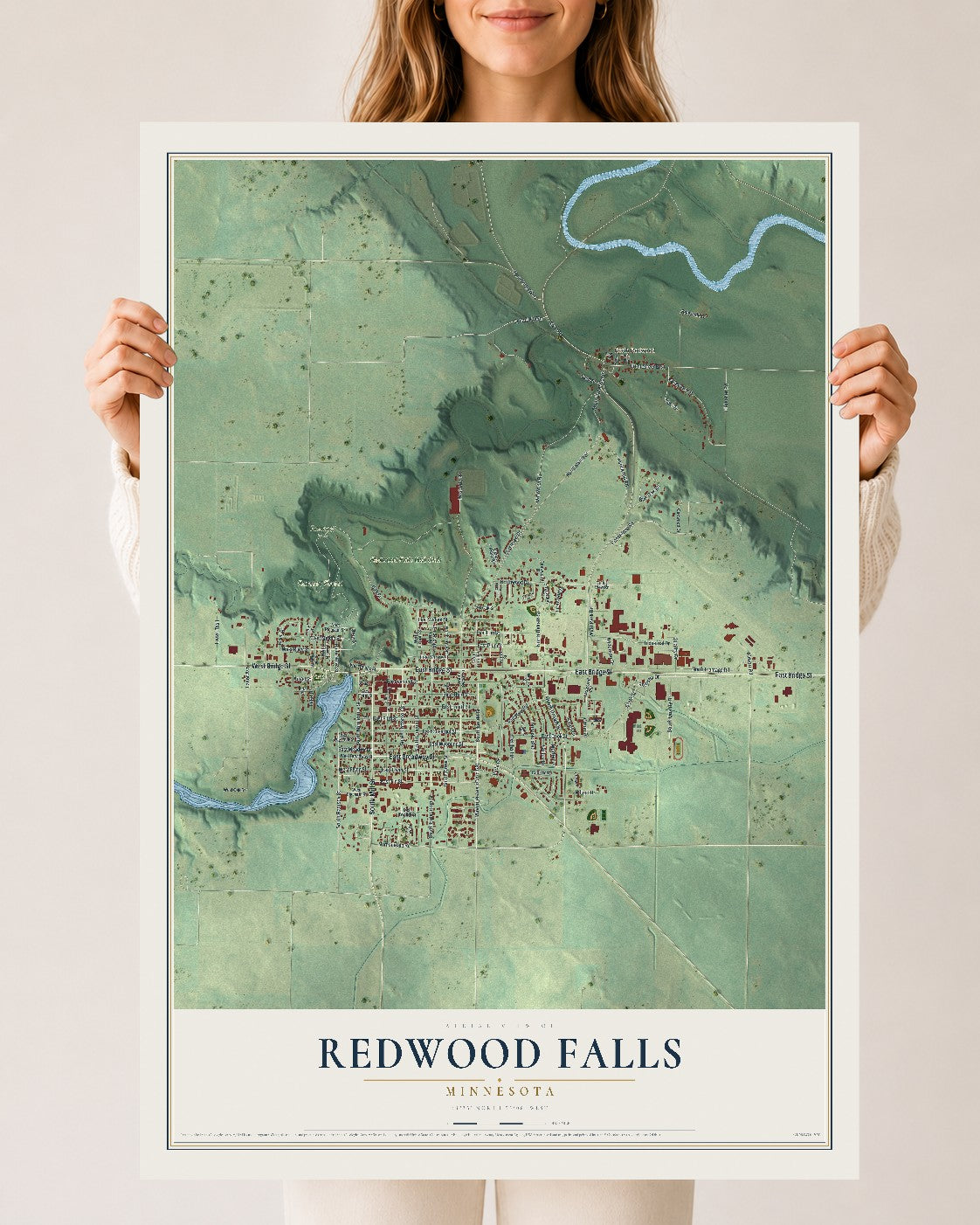 Map of Redwood Falls, Minnesota, 24 x 36 inch unframed archival matte print