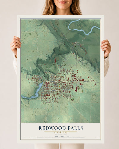 Map of Redwood Falls, Minnesota, 24 x 36 inch unframed archival matte print