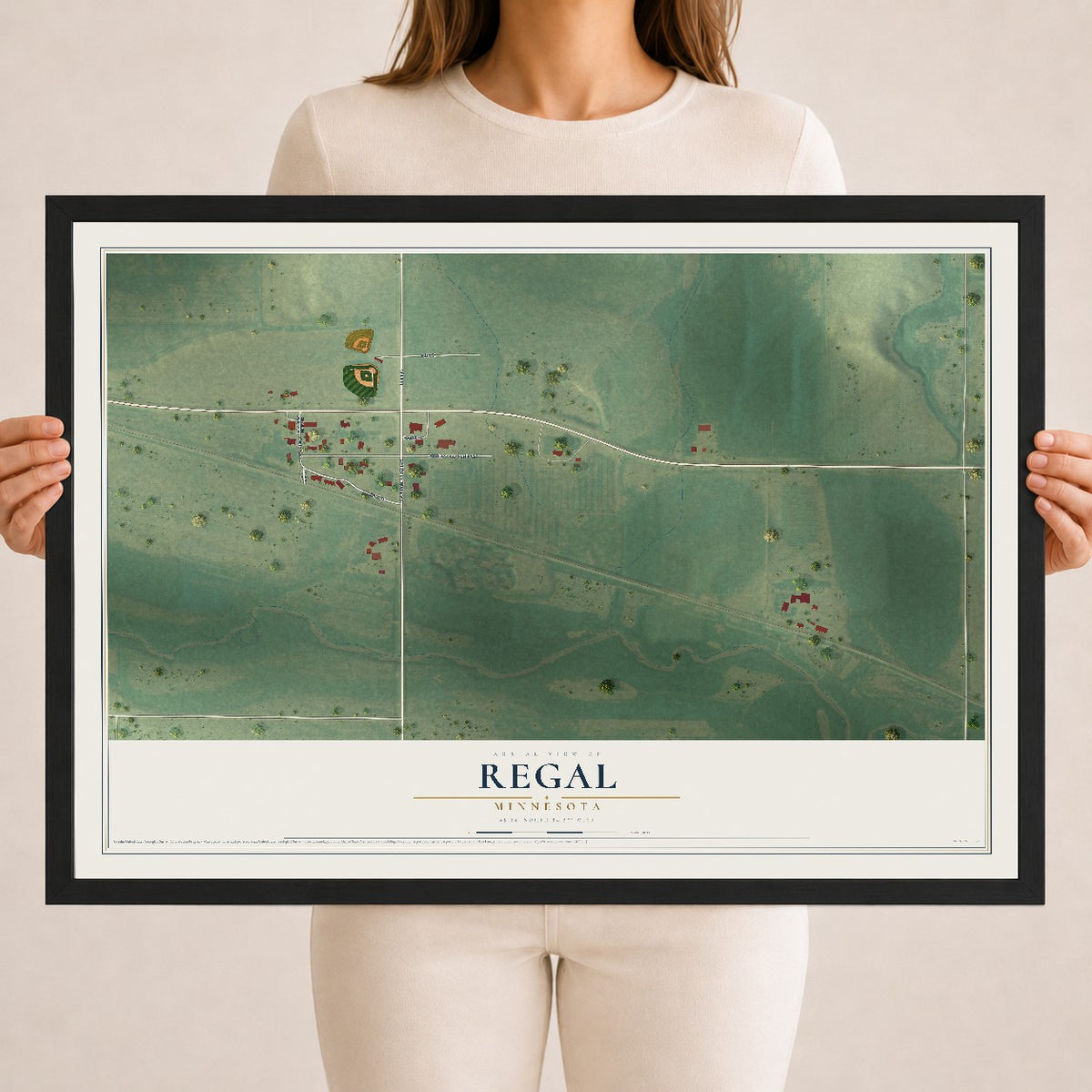 Map of Regal, Minnesota, 18 x 24 inch print in a black wood frame