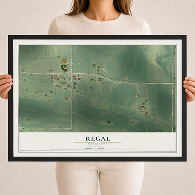 Map of Regal, Minnesota, 18 x 24 inch print in a black wood frame