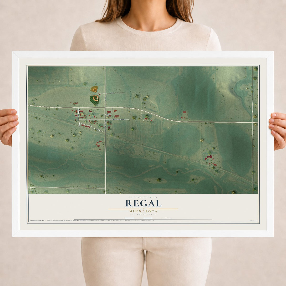 Map of Regal, Minnesota, 18 x 24 inch print in a white wood frame