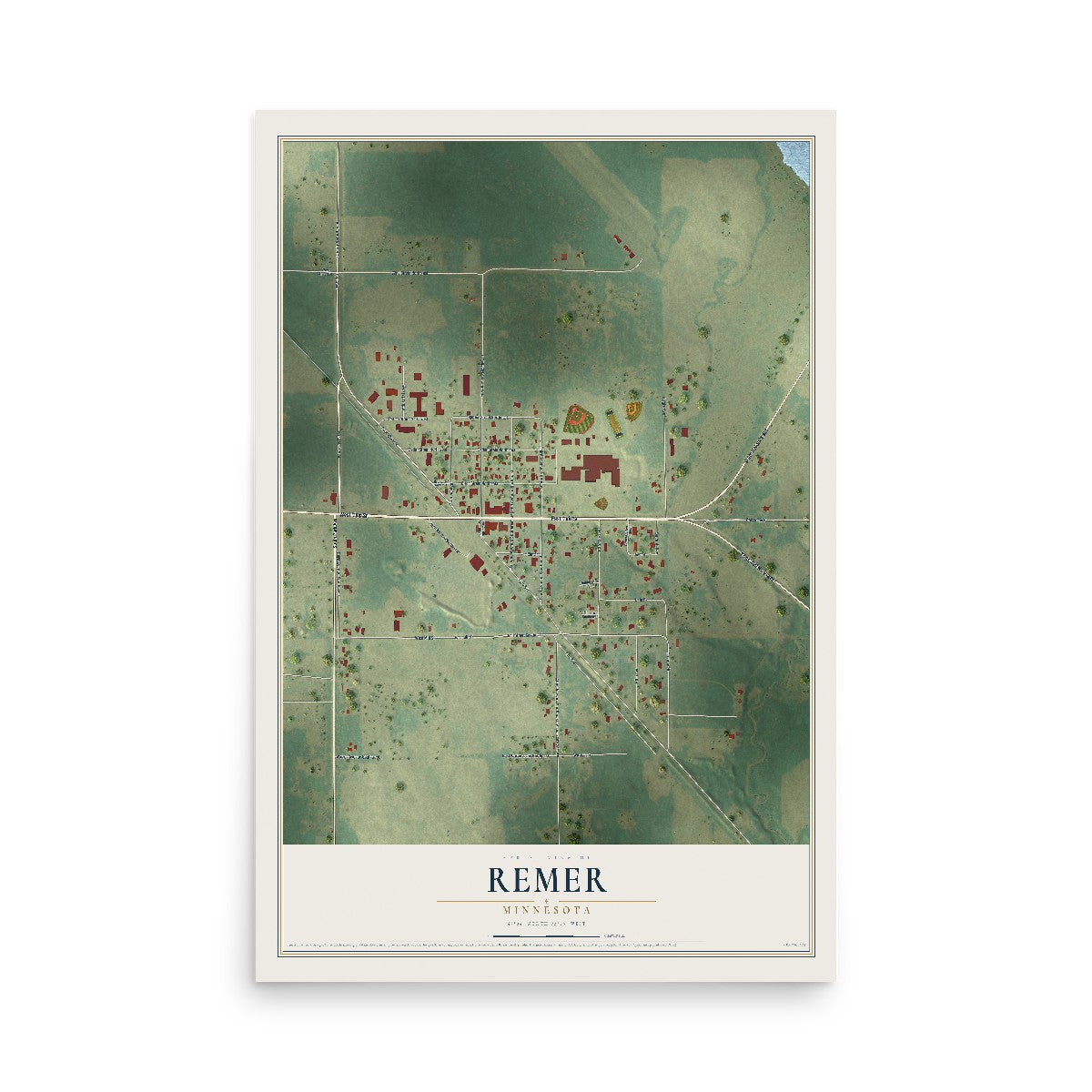Map of Remer, Minnesota, 12 x 18 inch unframed archival matte print