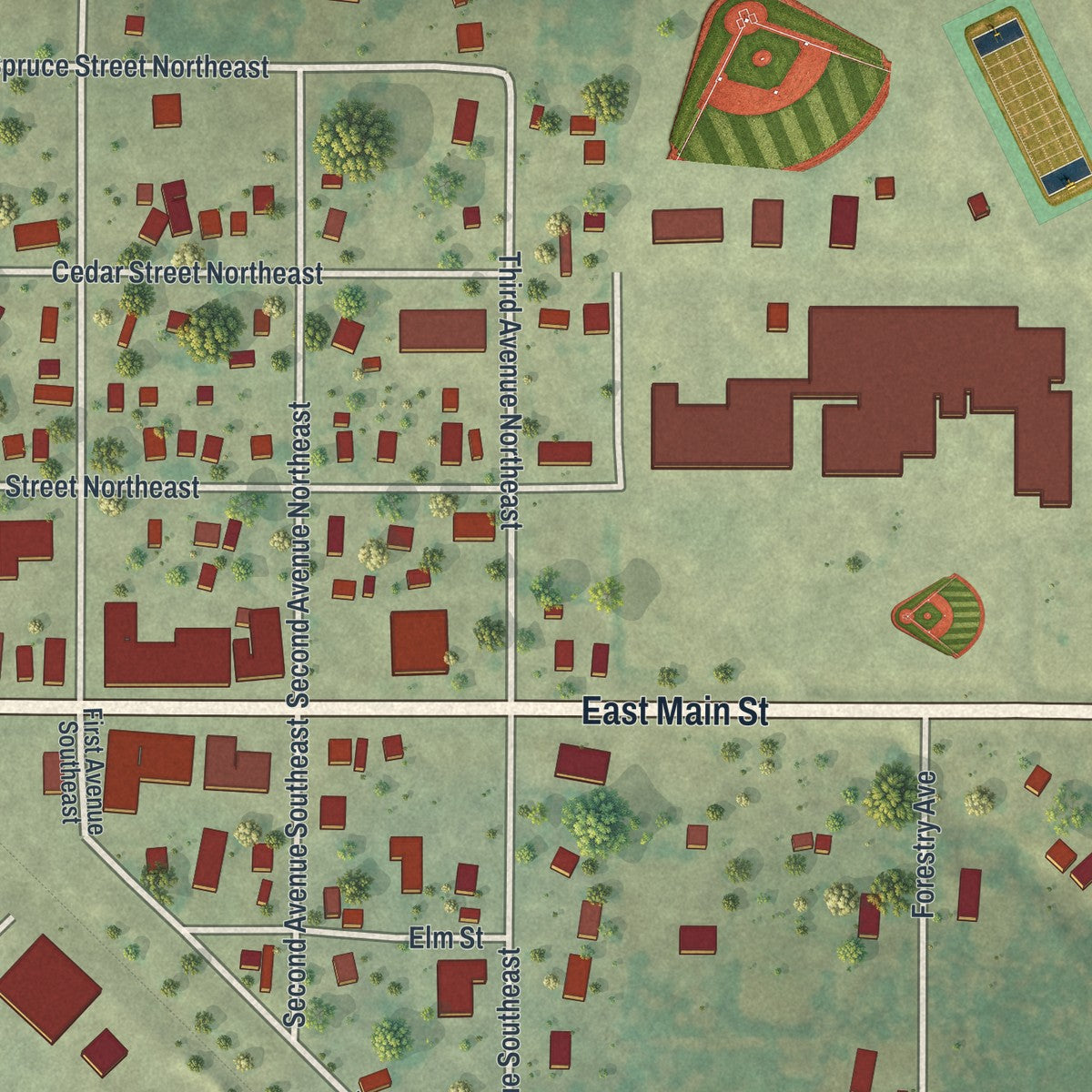 Close-up of the map of Remer, Minnesota print showing street and building detail