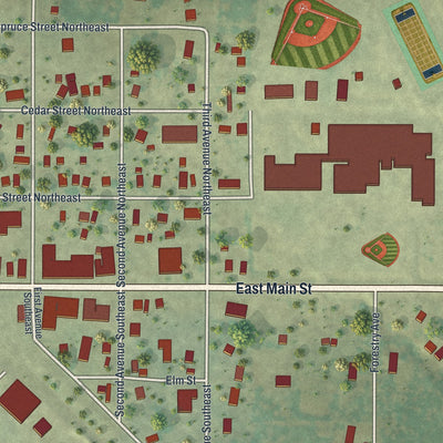 Close-up of the map of Remer, Minnesota print showing street and building detail