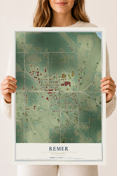 Map of Remer, Minnesota, 18 x 24 inch unframed archival matte print
